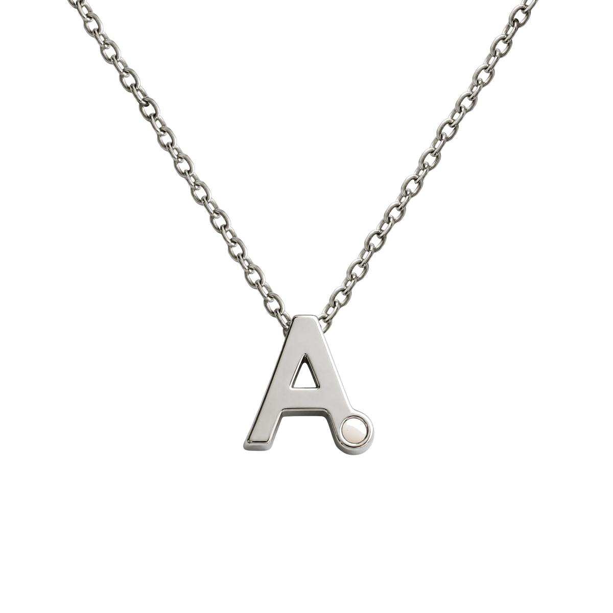 Alix Muttermilch Initialen-Kette aus massivem Weißgold mit dem Buchstaben A