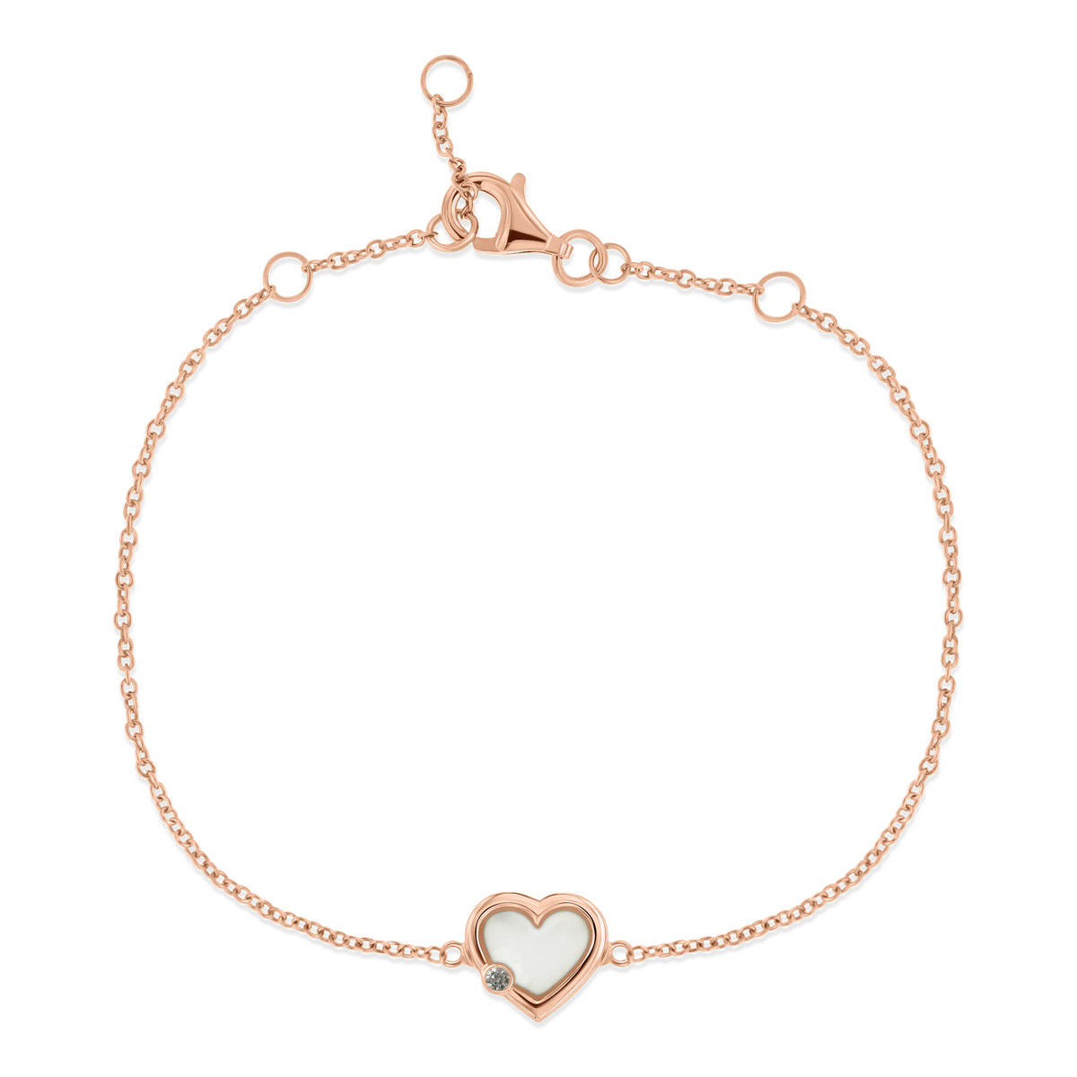 Roségoldenes Armband mit herzförmigem Anhänger aus Muttermilch-Kunstharz und feiner Kette.